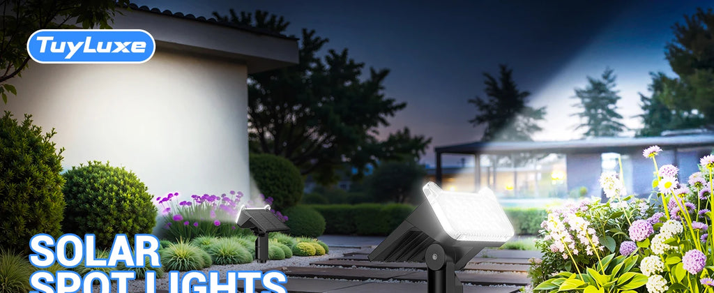 Solar Spot Lights Outdoor Waterproof IP65, Super Bright LEDs with Lens, 6500K 2 Lighting Modes, 2 in 1 Auto On/Off Solar Powered Spotlights for Yard Flag Landscape Tree, Cool White