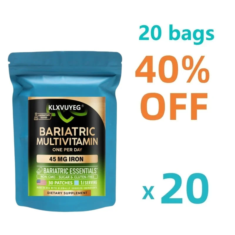 Bariatric Multivitamin - 45 mg Iron Supplements - All-in-One, 21 Essential Vitamins - Gastric Sleeve Support, 30 Patches/bag