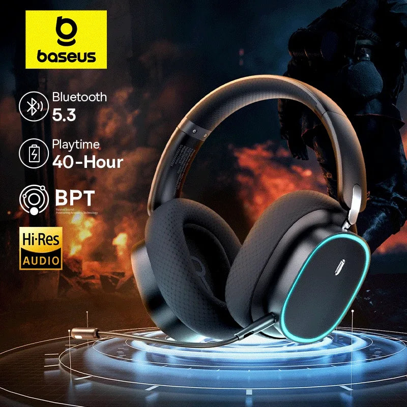 Baseus GH02 Gaming Wireless Headphone with Mic Over-Ear Headphones Bluetooth 5.3 40mm Driver 2.4G/Wireless/Cable RGB Headsets Tidesmit