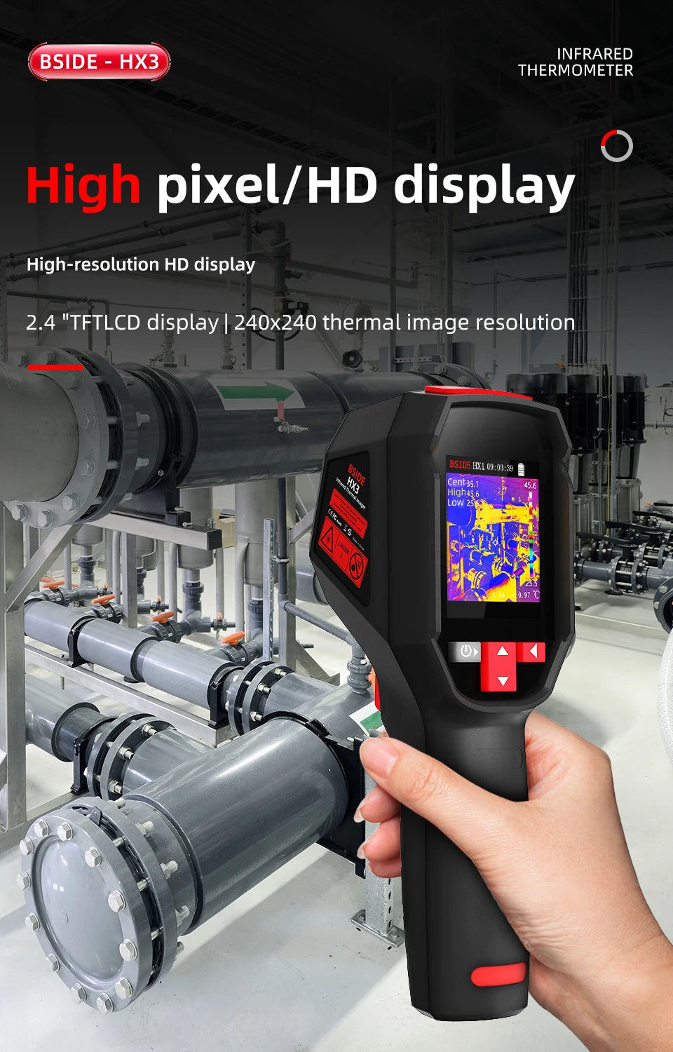 BSIDE Handheld Thermal Imaging Camera Industrial HX3 -20-550C HD Resolution PCB Pipe Inspection Fire Safety Thermal Imager
