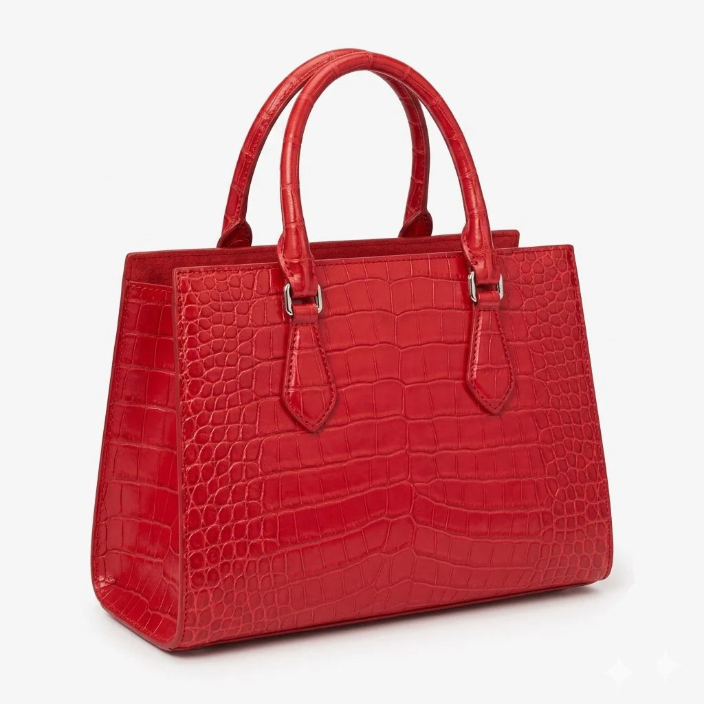 Custom Genuine Leather Vintage Fashion Classic Women's Luxury Handbag Leather Spot Alligator Embossed Portable Detachable Strap