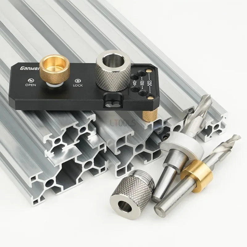 Aluminum Profile Positioning Punching Locator 20/30/40 Series Profile Universal Drilling Jig Set with M6 and M8 Step Drill Bits