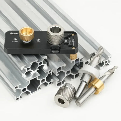 Aluminum profile drilling locator jig with step drill bits for 20/30/40 series