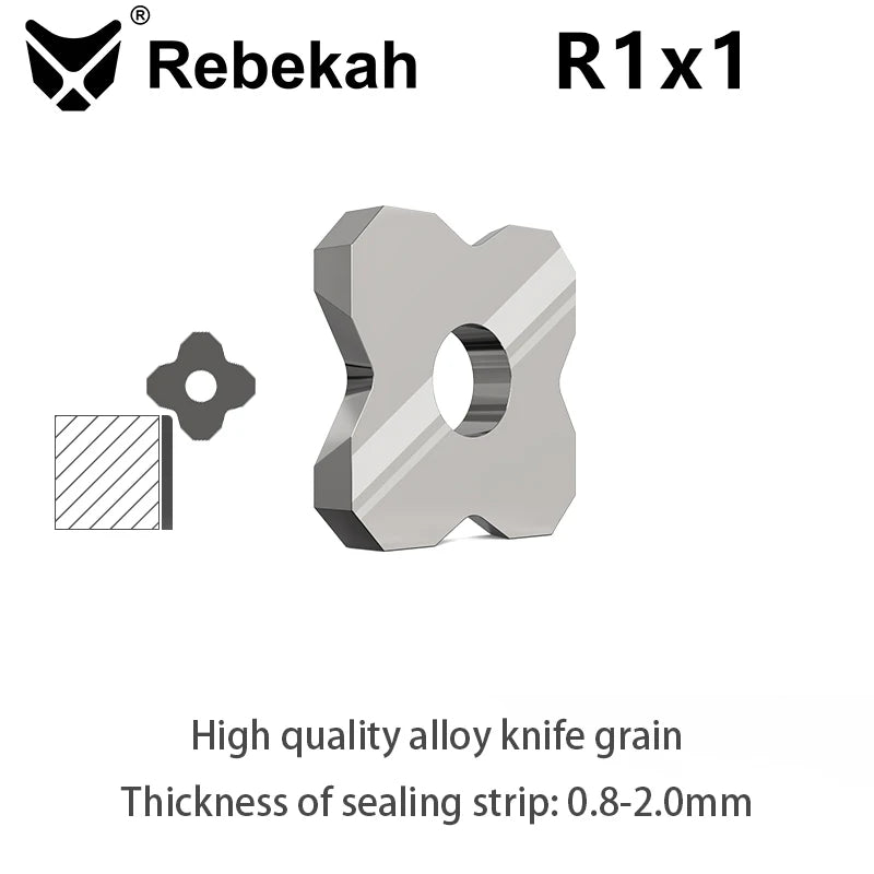 R1x1 arc corner trimming knife blade, gray alloy with circular cutout