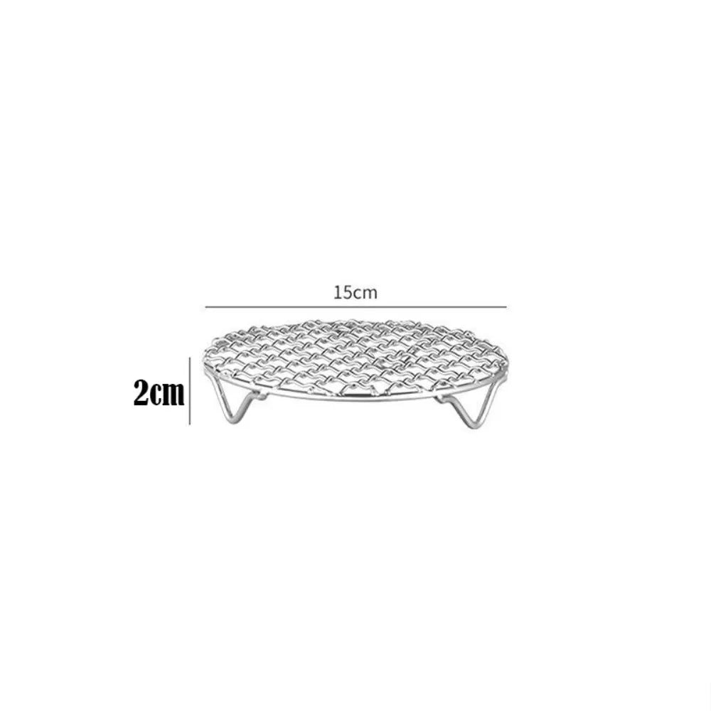 15cm stainless steel round grill rack with folding feet, 2cm height
