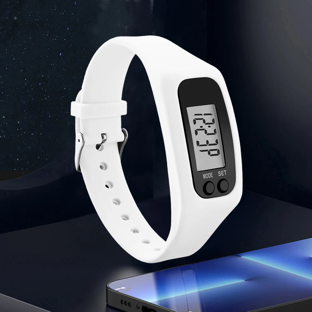 LED Pedometer Bracelet Step Counter Watch 12/24H Time Display Silicone Step Tracker Multi-Function Fitness Watch for Adults kids