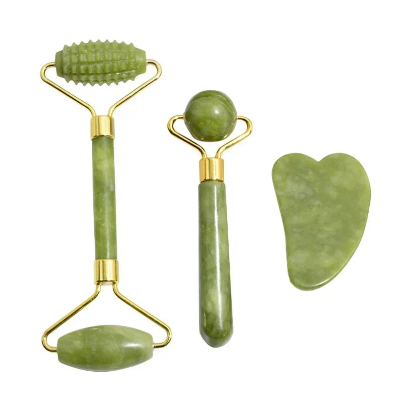 Jade Roller and Gua Sha Set | Natural Stone Facial Lifting Massage Tool Body Shaping Massage Equipment 3Pcs Set Tidesmit