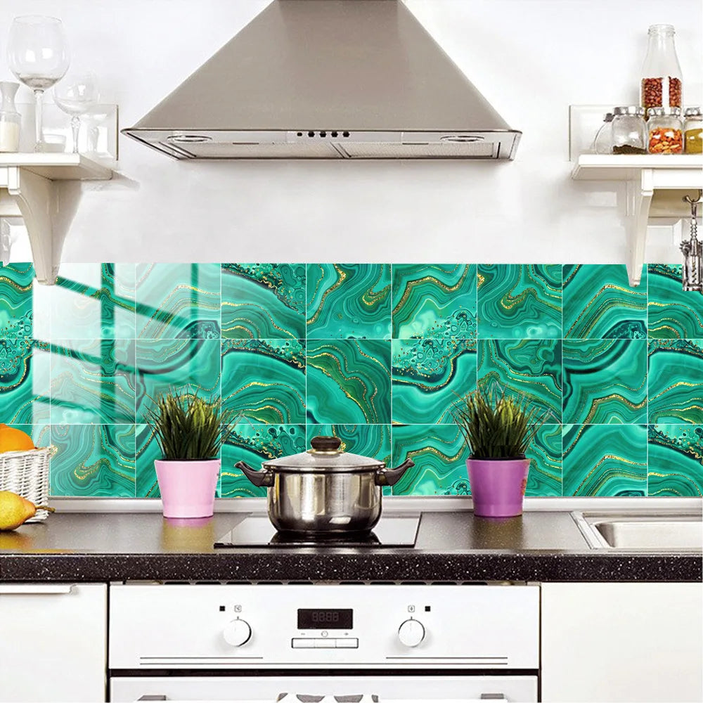 10pcs Crystal Tile Wall Stickers Self-Adhesive Kitchen Tiles PVC Backsplash Stickers Peel and Stick Bathroom Faux Stone Effect