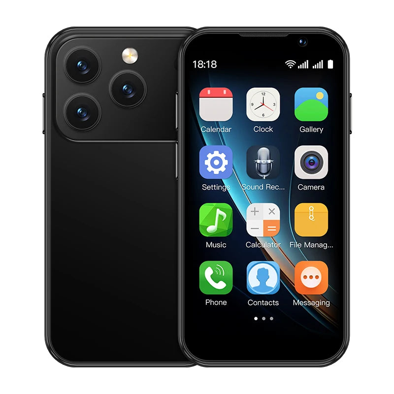Black smartphone front and back, showing triple cameras and app home screen