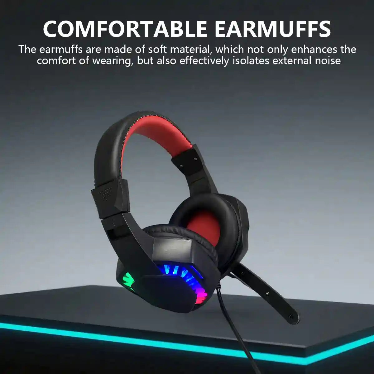 Wired Gaming Headset with RGB Audio - Black and Red Over-Ear Design Tidesmit