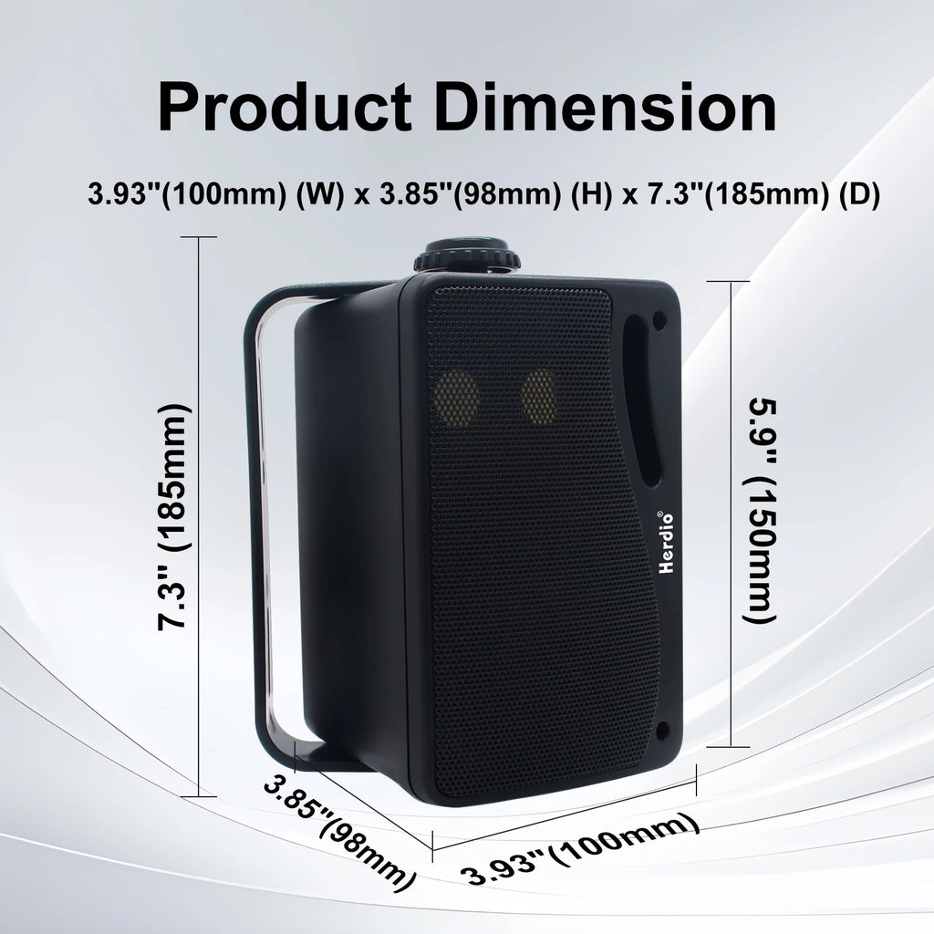Herdio 3.5inch Outdoor Speaker 200W Waterproof Wall Mount Speakers HiFi Passive Wired 3 Way Premium Mountable Speake Black