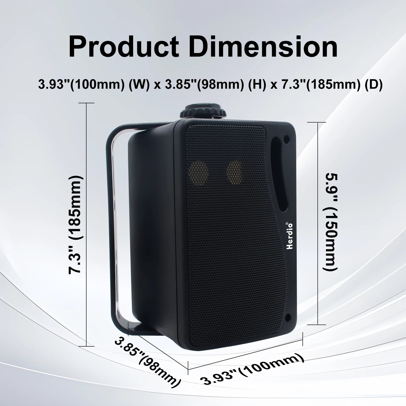 Herdio 3.5inch Outdoor Speaker 200W Waterproof Wall Mount Speakers HiFi Passive Wired 3 Way Premium Mountable Speake Black