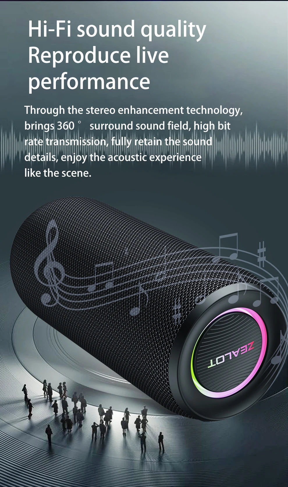 Zealot S32 MAX Outdoor Portable Subwoofer Wireless Speaker,Waterproof IPX 5,Dual Pairing, 3600mAh Battery.