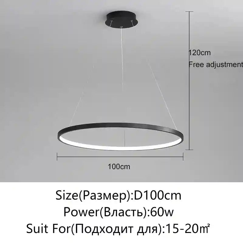 Modern LED Ring Light – Minimalist Dimmable Chandelier for Studio Black 100cm Tidesmit