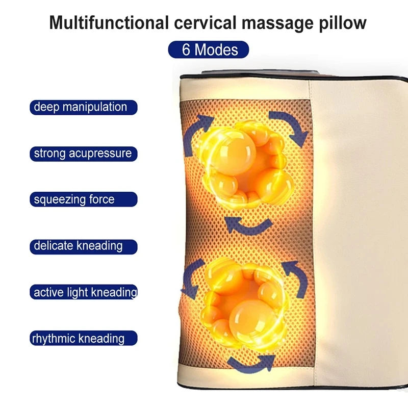 Electric Massager with Infrared Heat Deep Tissue Pillow - EU Plug Beige Massage Cushion Tidesmit