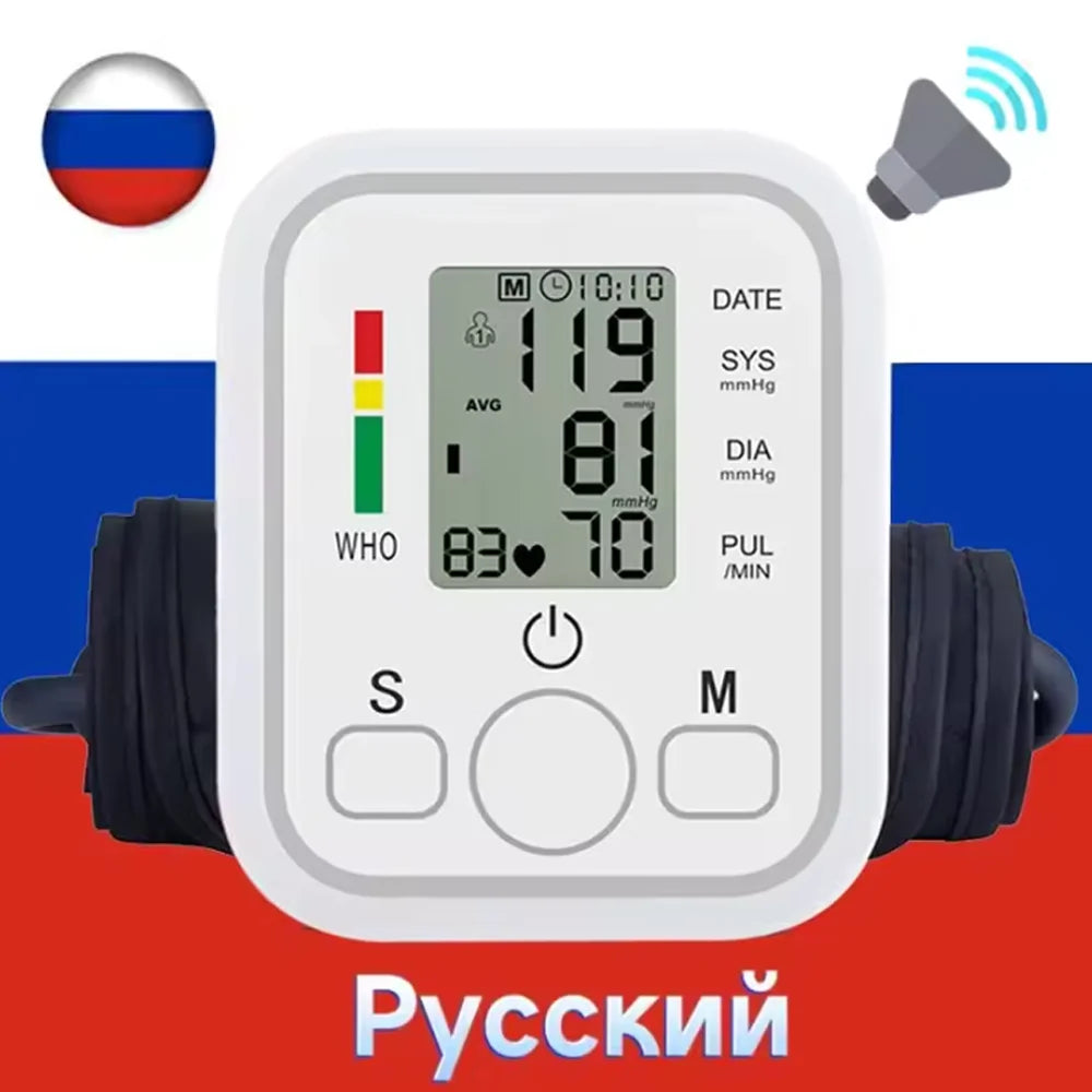 Arm Blood Pressure Monitor Portable Tonometer Digital Tensiometer Heart Rate Monitor BP Equipment Automatic Professional Medical