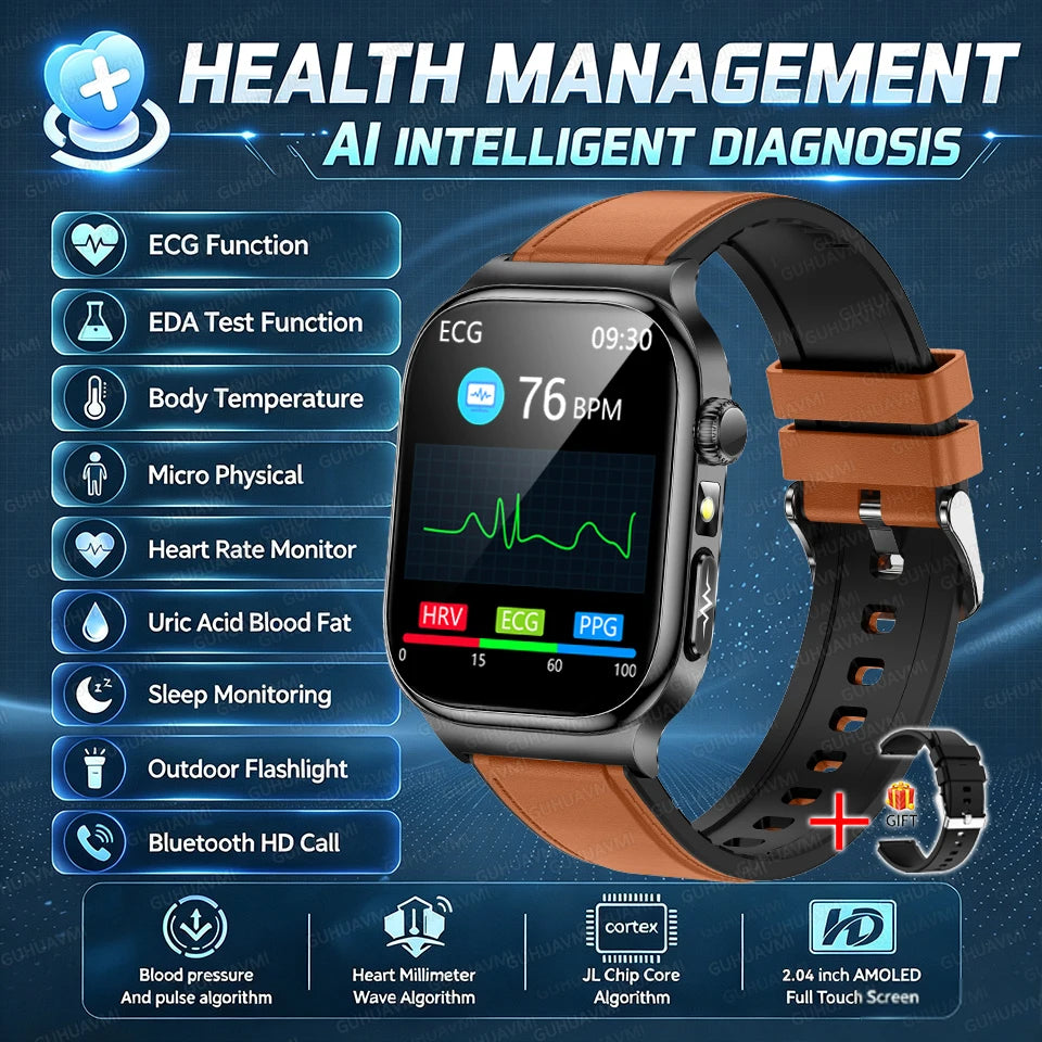2026 New Accurate Diagnosis Smart Watch Body Fat ECG Blood oxygen BP Health Sport HD AMOLED Screen Call Smart Watches man woman