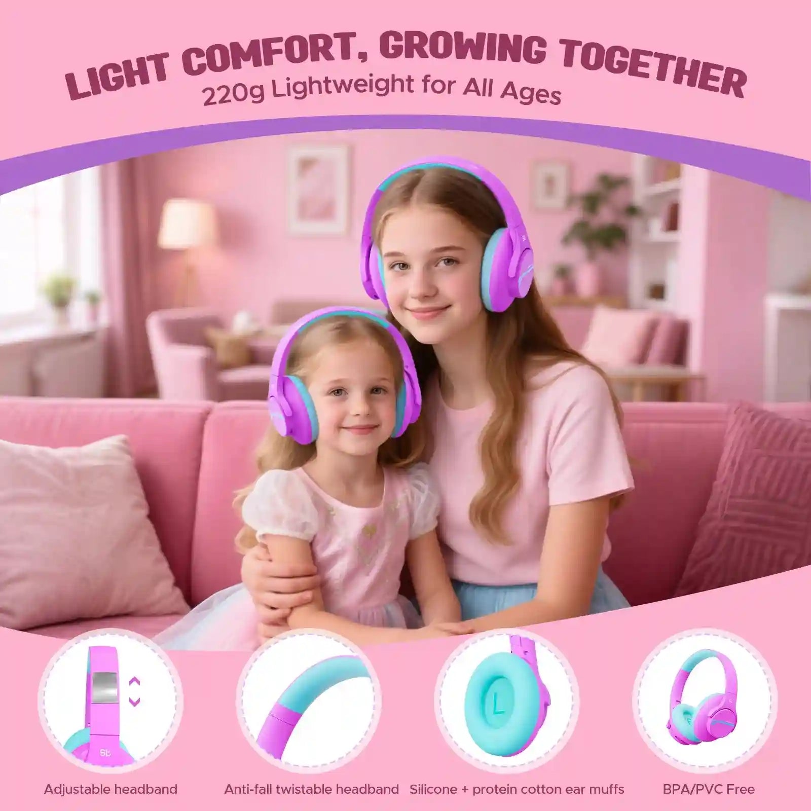 Kids Wireless Headphones with Active Noise Cancellation - Safe Audio Tidesmit