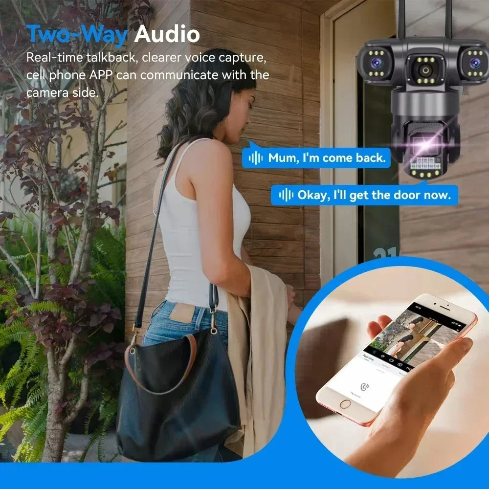12MP WiFi IP Camera Outdoor Three Lens AI Tracking PTZ 10X Zoom Wireless Security CCTV Video Surveillance