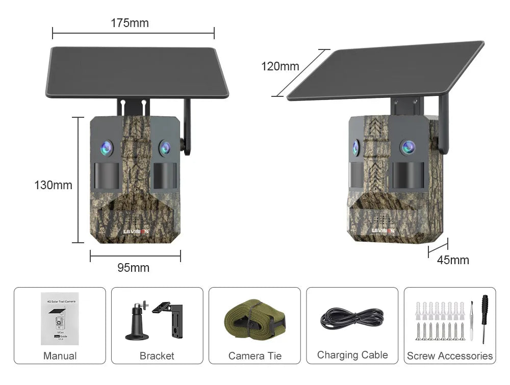 UCON 24MP 4G Solar Trail Camera Dual Screen Outdoor Cellular Trail Camera Dual PIR AI Animal Detection 0.2s Triggered Wildlife