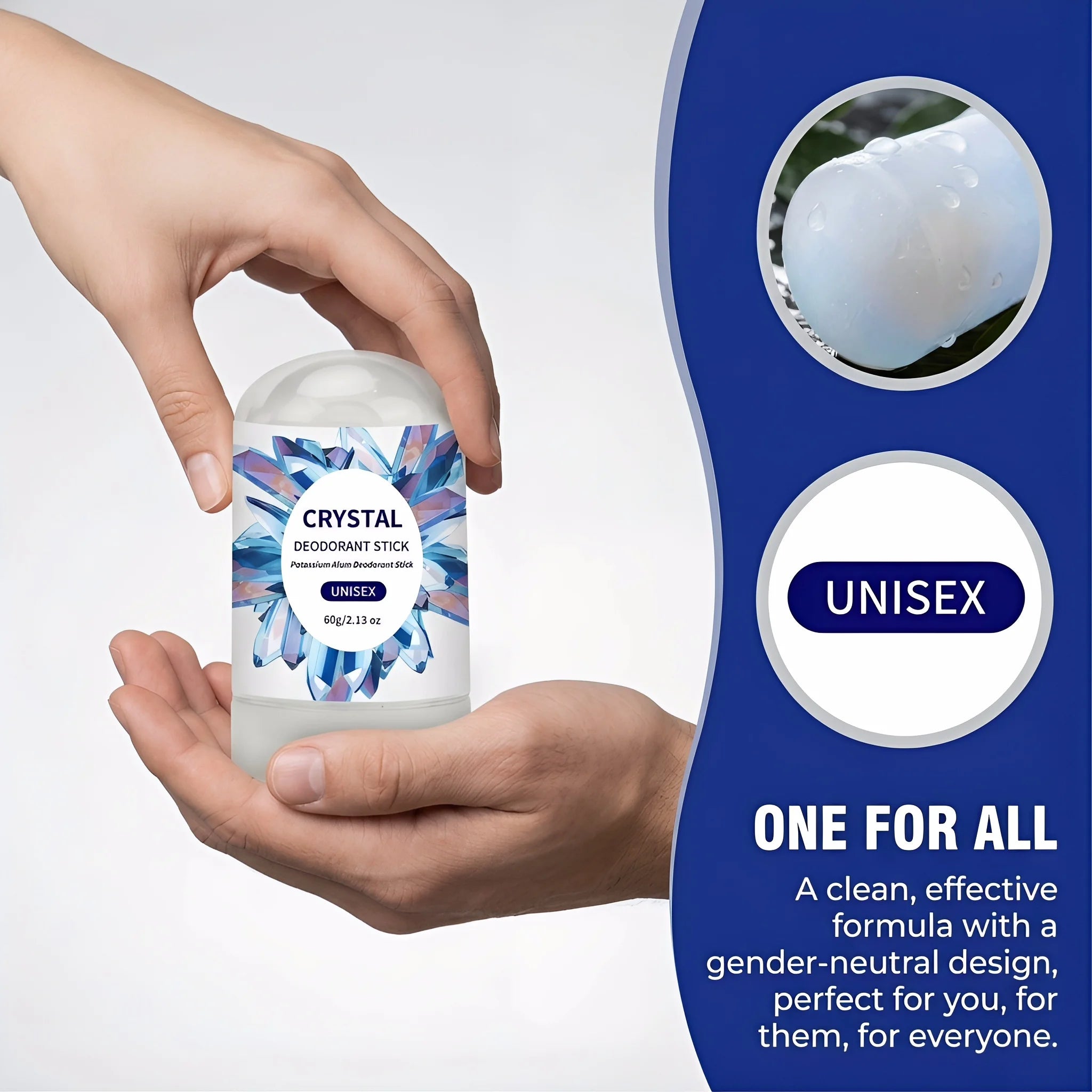 Tidesmit Crystal Alum Deodorant Stick 60g, unscented mineral salt antiperspirant for men and women daily use.