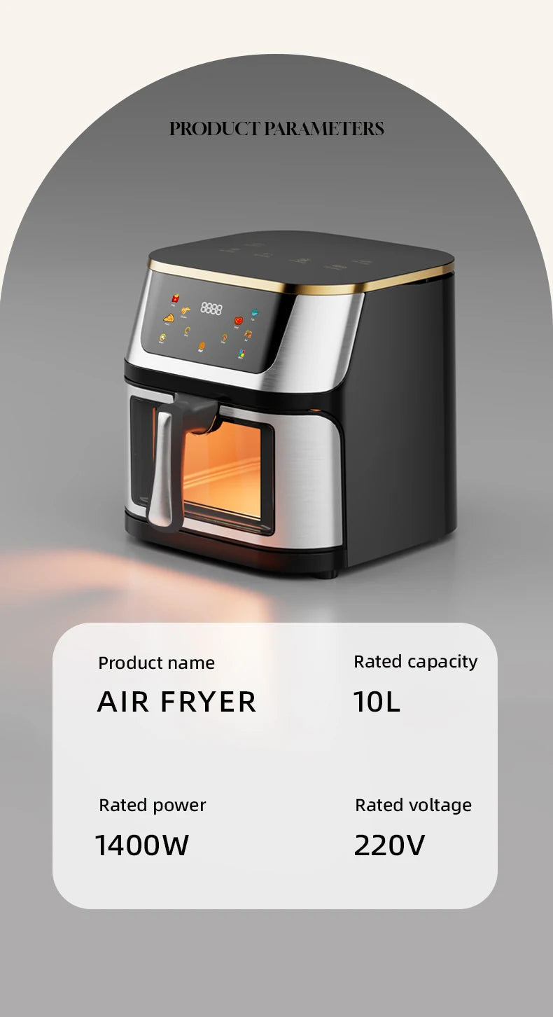 10L 10L Electric Air Fryer with Adjustable Tempera Large Capacity Air Fryers with Viewing Window & Touchscreen For Home