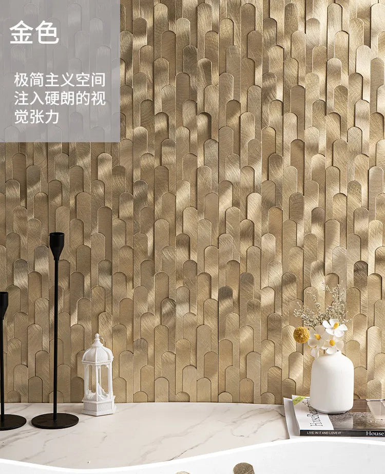 Long Strip 3D Metal Mosaic Tile Peel and Stick Self Adhesive Wall Sticker for Coffee Bar Bathroom Backsplash Wall Decor