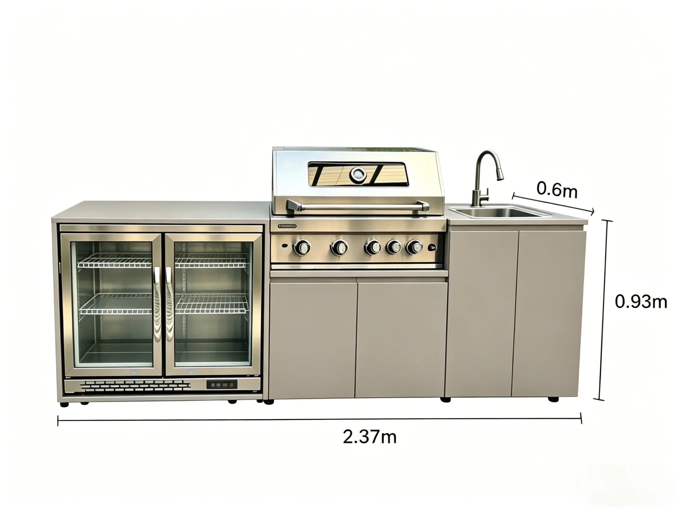 Stainless Steel Outdoor Kitchen With BBQ And Fridge With Grill Cooktop Sink Fridge Rolling Movable On Wheels For Backyard Patio