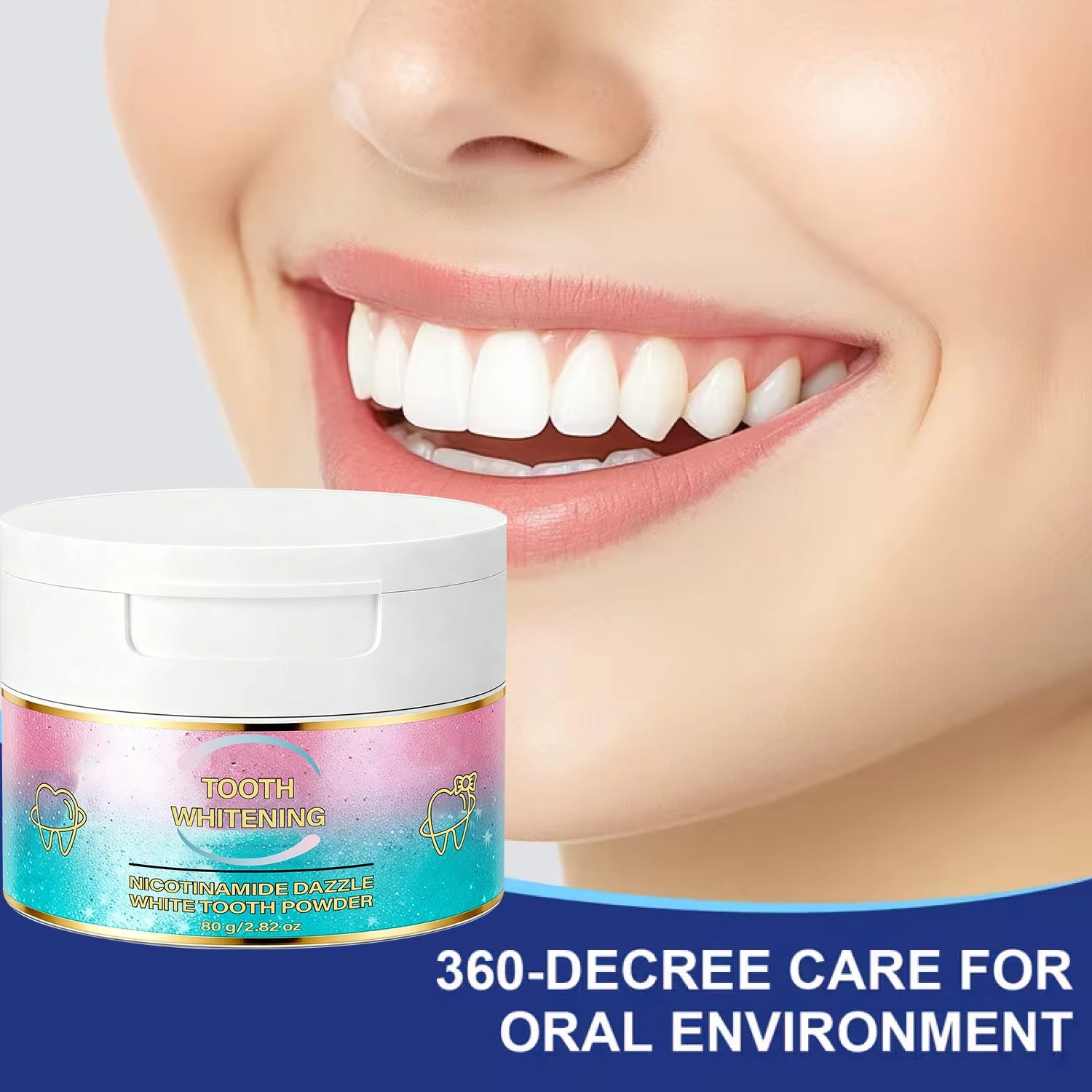 Tidesmit Niacinamide Dazzle White Tooth Powder for gentle teeth whitening with kiwi extract and hyaluronic acid.