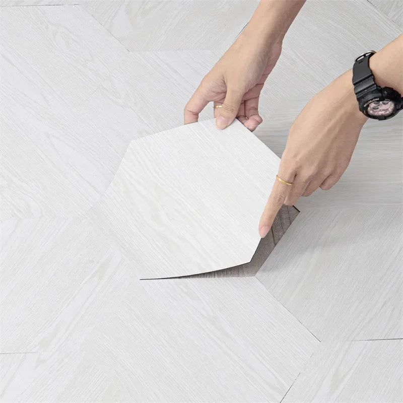 Hexagon Wood Grain Peel and Stick Floor Tiles Self Adhesive Waterproof Vinyl Wall Tile for Kitchen Bathroom Living Room Bedroom