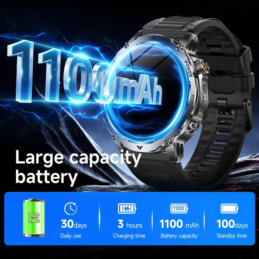 T-Rex 3 Military Grade 1100mAh Battery Smart Watch 10ATM Waterproof GPS Compass Altimeter Call AMOLED Men Swim Sports Smartwatch