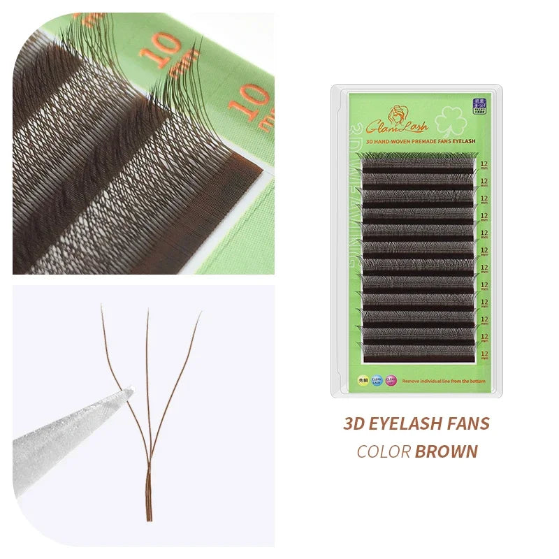 GLAMLASH L/LU/M W Shape Eyelash Extension 3D Premade Volume Fan Lashes W Style YY Lashes Faux Mink Volume Lashes Natural Eyelash False Eyelashes W Brown Tidesmit