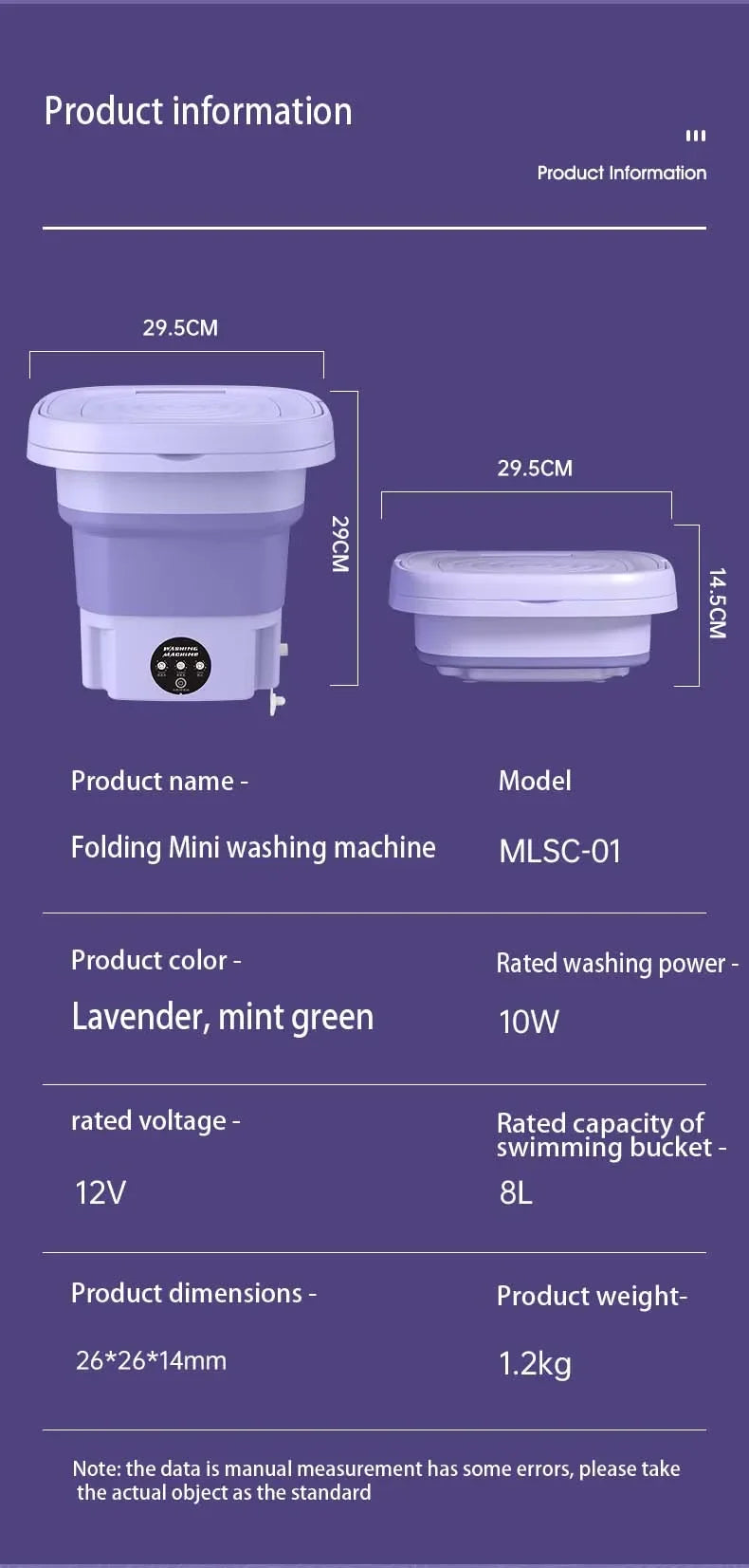 Tidesmit 8L portable foldable washing machine with spin dryer for travel and washing baby clothes in small apartments