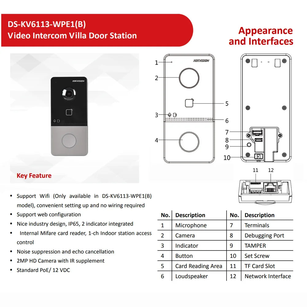 HIKVISION IP Video Intercom Kit DS-KIS603-P(C) Including DS-KV6113-WPE1 DS-KH6320-WTE1 For Villa Or House