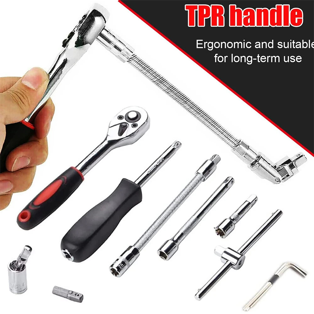 172Pcs Ratchet Socket Wrench Set, 1/4 3/8 1/2 Drive Combo Tool Kit, Chrome Vanadium Steel Auto Repair Hand Tools with Screwdriver Bits, TPR Ergonomic Handle, Sturdy Storage Case, for Car Motorcycle Bicycle Maintenance, Heavy