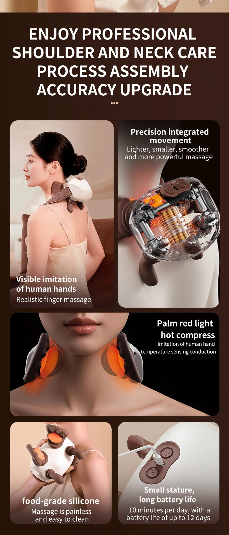 Portable Neck Massager: Deep Tissue Muscle Relief with Heat Therapy Massage Cushion Tidesmit
