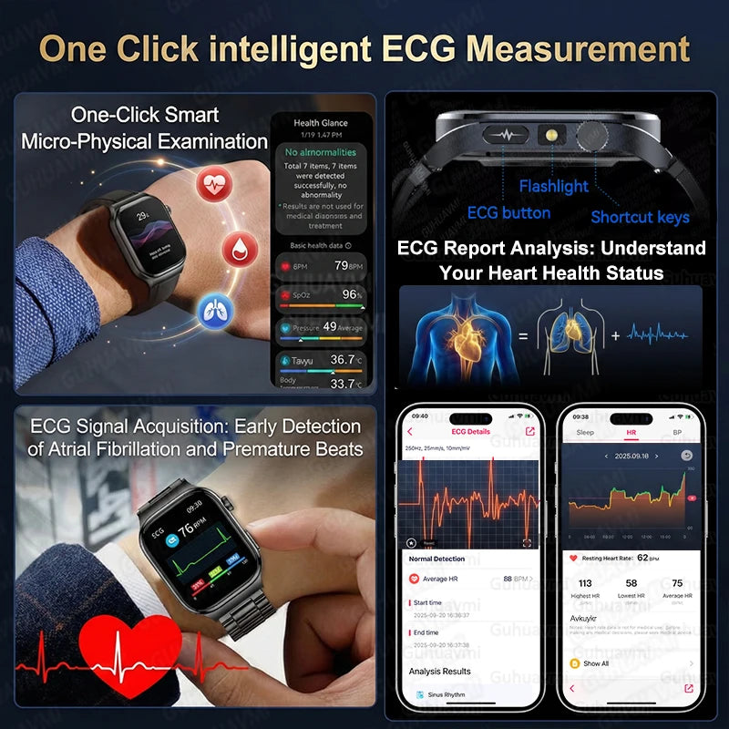 2026 New Accurate Diagnosis Smart Watch Body Fat ECG Blood oxygen BP Health Sport HD AMOLED Screen Call Smart Watches man woman
