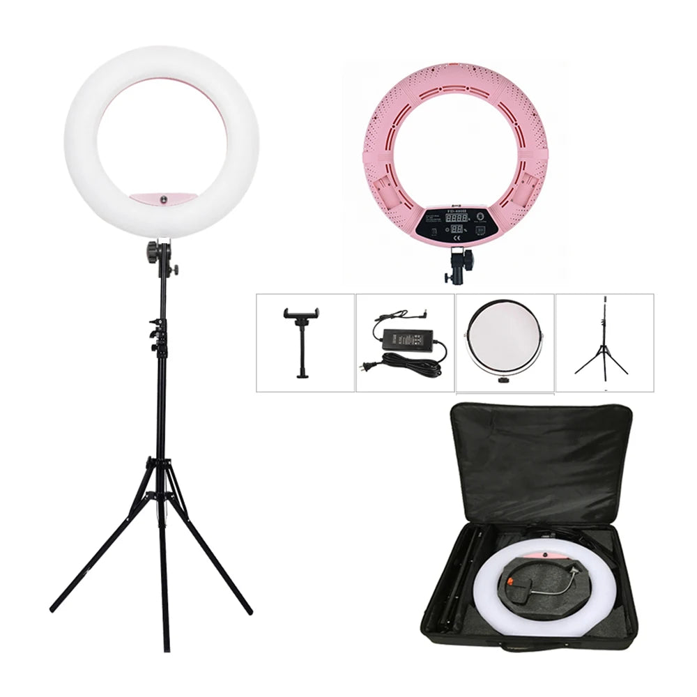 18-Inch LED Ring Light Kit - Adjustable Studio Content Creation Lighting Pink Kit Tidesmit