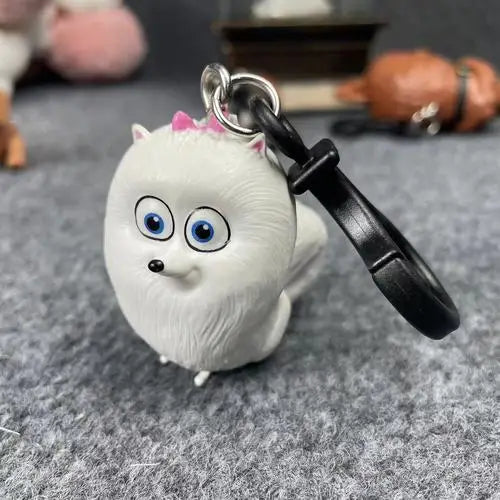 Cute Secret Life of Pets Gidget keychain, white plush-style PVC figure, perfect toy gift for kids and movie fans.