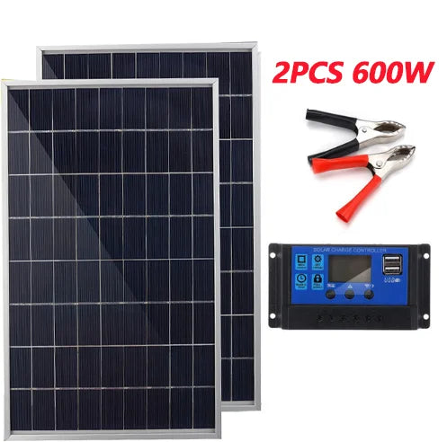 300W500W Solar Panel Kit Complete12V Polycrystalline USB Power Portable Outdoor Rechargeable Solar Cell Solar Generator for Home