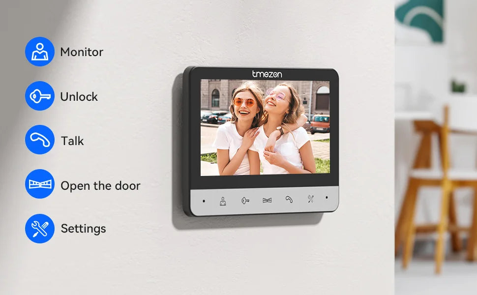 TMEZON V20 4-Wire Connected Video Intercom Kit with 7 Inch Colour Screen, Video Door Phone for a Family, Street Turntable, Camera Doorbell