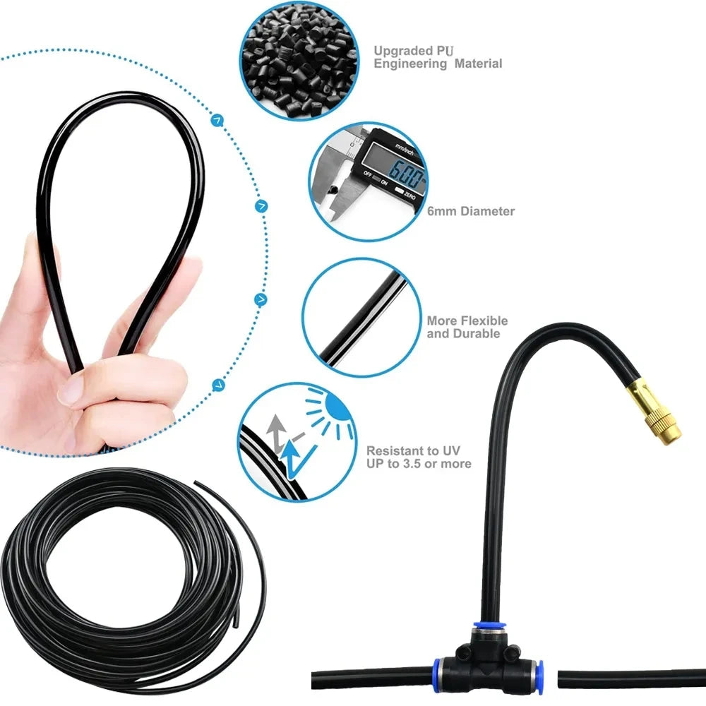 Universal irrigation sprinkler kit with long black tubing loop and single gold nozzle fitting