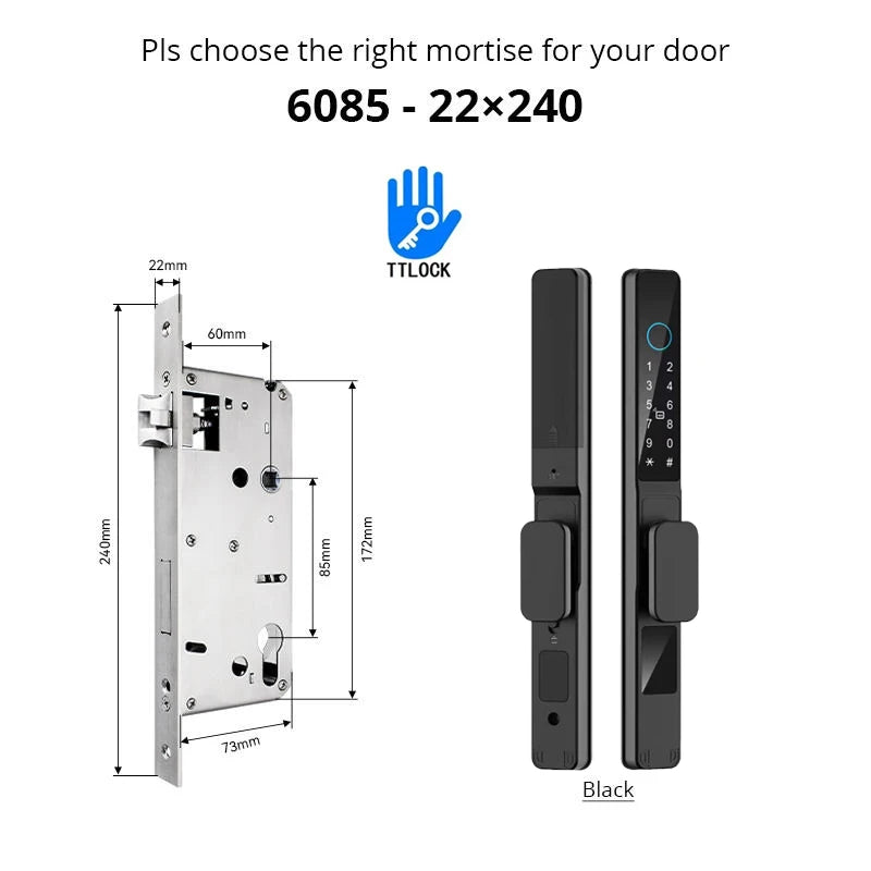 Slim 3.5cm Waterproof Aluminum Smart Door Lock with TTLock Bluetooth Fingerprint Password IC Card APP Control for Sliding Doors