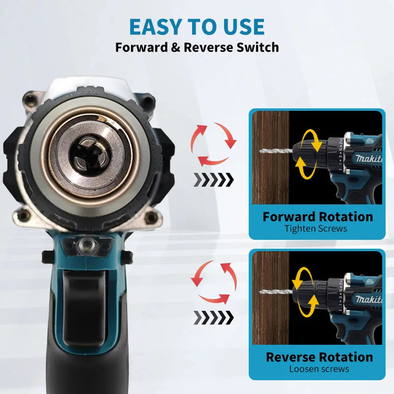Mamidw 18V Brushless Cordless Drill, 2 Speed Adjustable Handheld Power Drill, Multi Torque Setting Electric Drill for Wood Metal Screwdriving & Drilling, Compatible with Makita 18V Battery PIN.