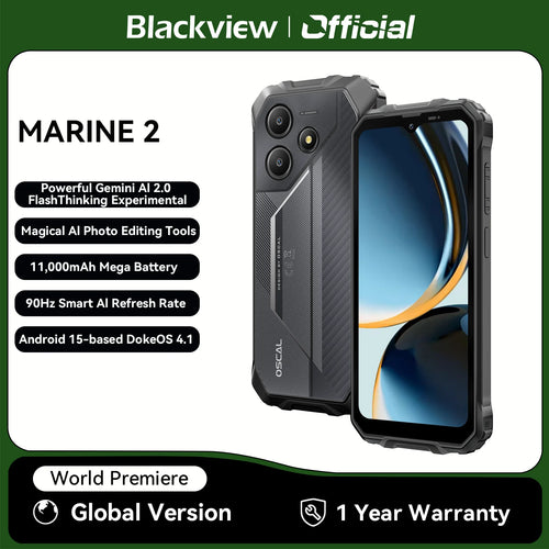 Blackview OSCAL Marine 2 Rugged Smartphone AI, 6.56'' HD+ Display, Unisoc T615,  8GB+128GB, 11000mAh, Android 15 Phone NFC