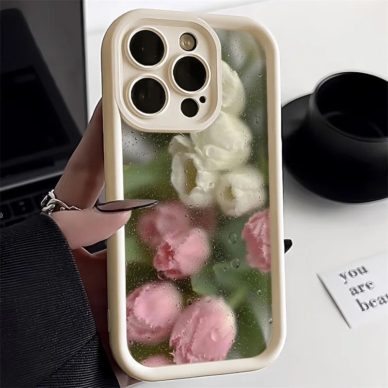 Flower Phone Case for iPhone, Shock-Absorbing Military-Grade Cover White DJ55 Tidesmit