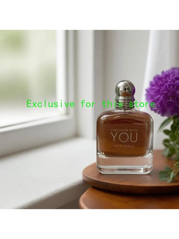 Stronger With You Intensely 100ml perfume. Unisex amber-oud scent in a square glass bottle. Long-lasting luxury cologne.