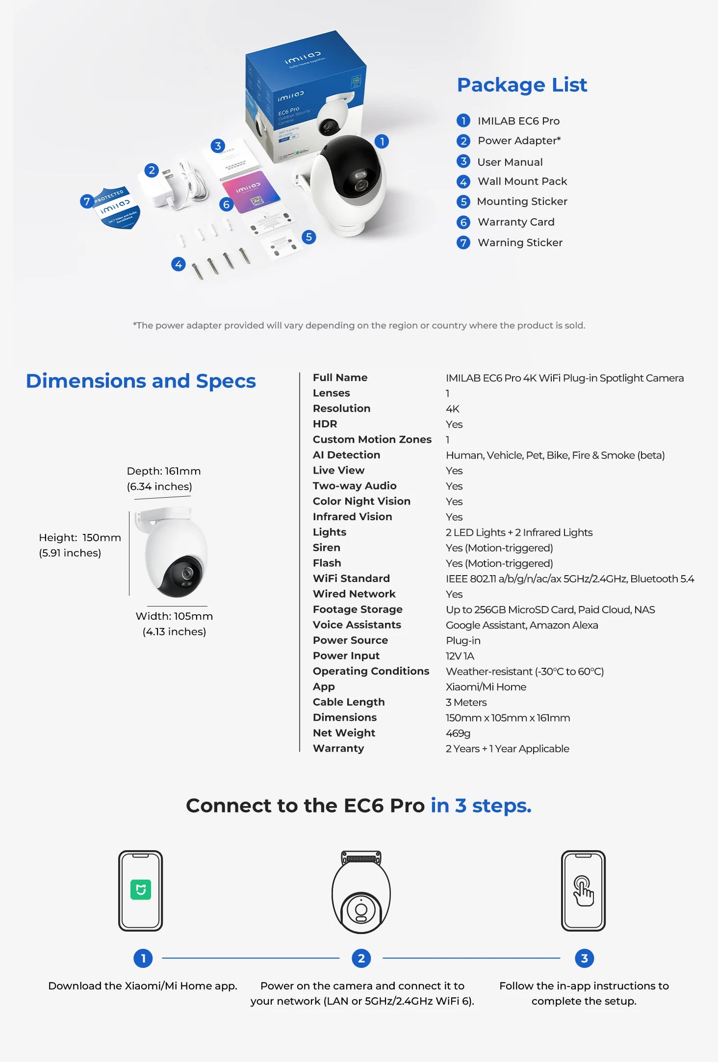 IMILAB EC6 Pro 8MP Outdoor Security WiFi Camera 2.4G/5G AI Detection Auto-Tracking CCTV 24/7 Recording Compatible with MiHome