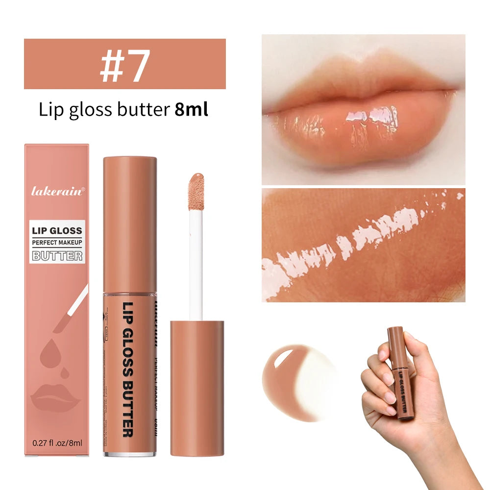 Lakerain #7 butter non-stick lip gloss, moisturizing mirror-finish nude lip glaze with long-lasting color and soft texture.