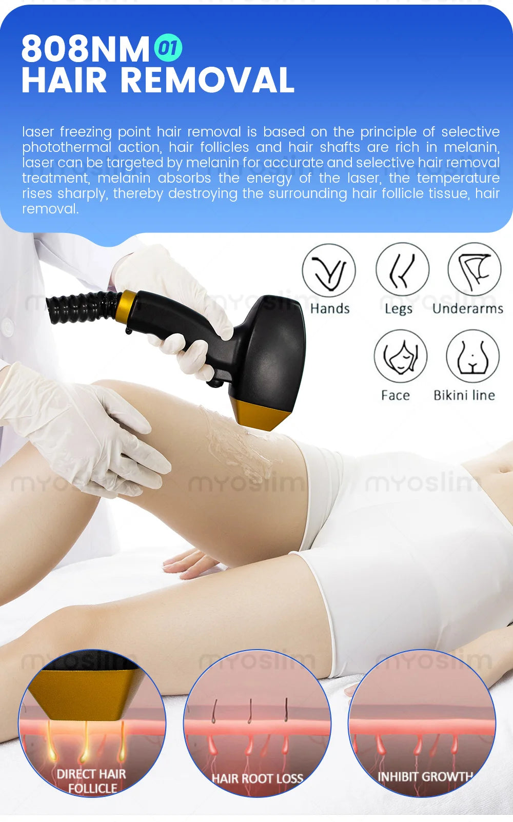 Tidesmit 4-in-1 Ice Platinum laser hair removal machine with 755 808 940 1064nm wavelengths, side angle detail view 17